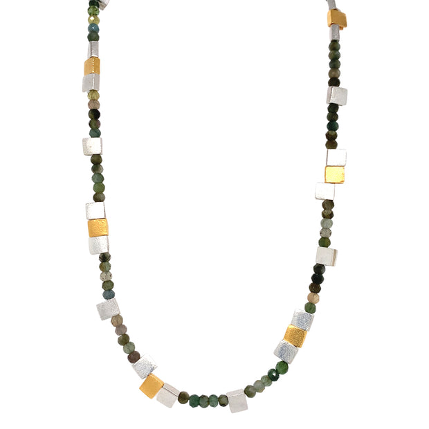 Green Tourmaline & Gold Vermeil + Sterling Silver Necklace - "Ivy Ruins"