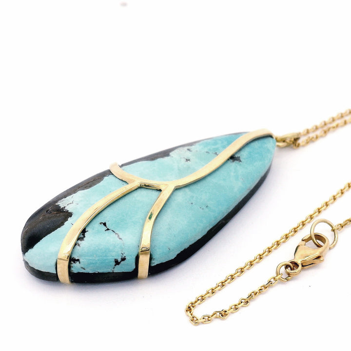 One-of-a-Kind Turquoise & Gold Necklace - "Large Butterfly Wing"
