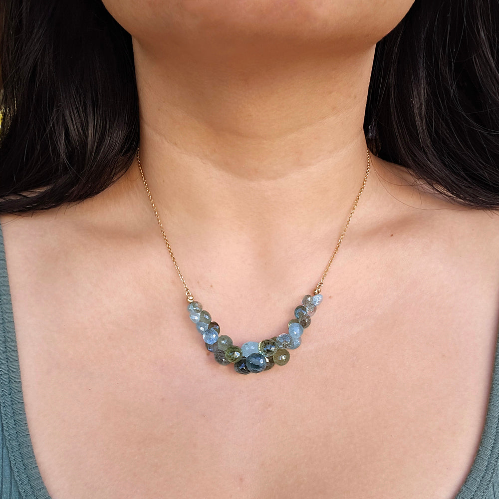 Caviar Moss Aquamarine Scoop Necklace
