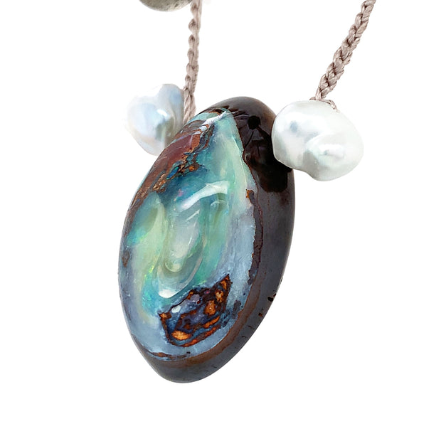 Opal Round Beads Titanium Steel Chain Necklace for Women Men