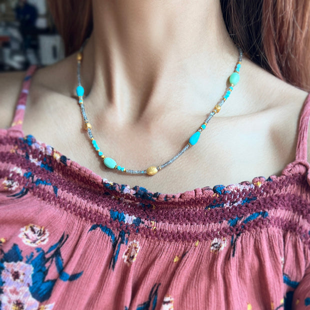 Gold Vermeil, Labradorite, Turquoise & Chrysoprase Necklace