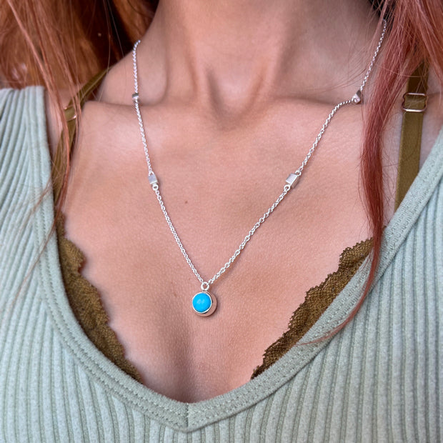 Sterling Silver Turquoise Necklace - "Sky Drop"