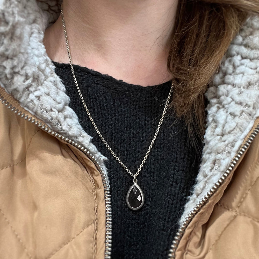 Sterling Silver and Onyx Necklace - "Drop of Shadow"