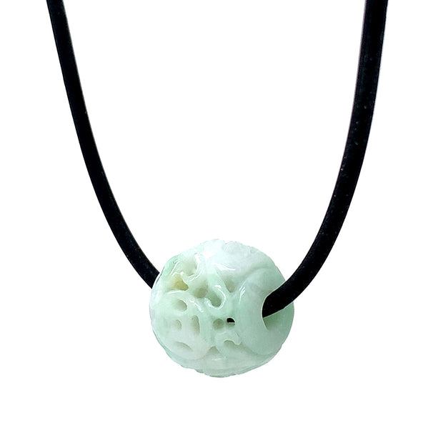 Natural Green Jadeite & Rubber Cord Necklace - "Senecio"