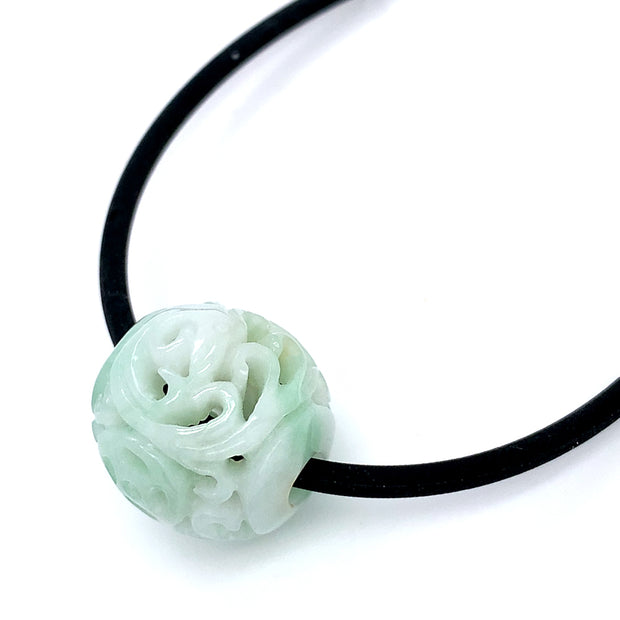 Natural Green Jadeite & Rubber Cord Necklace - "Senecio"