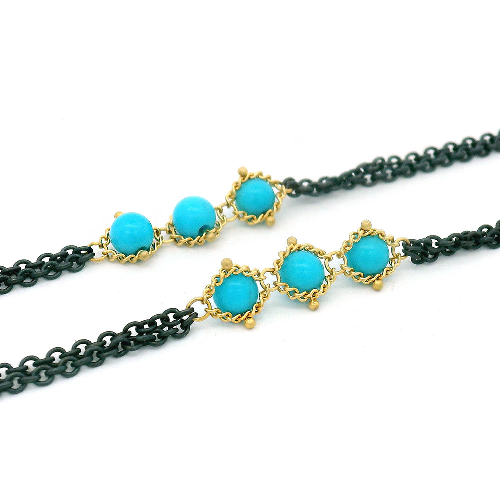 Turquoise & Chain Double Station Necklace - "Vacation Days"