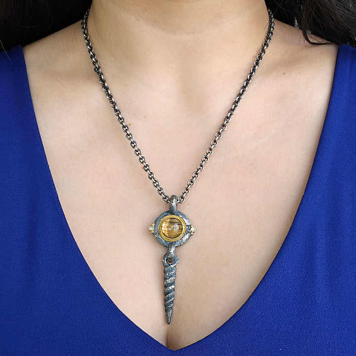 One-of-a-Kind Rutilated Quartz & Diamond Two-Tone Necklace - "Unisus"