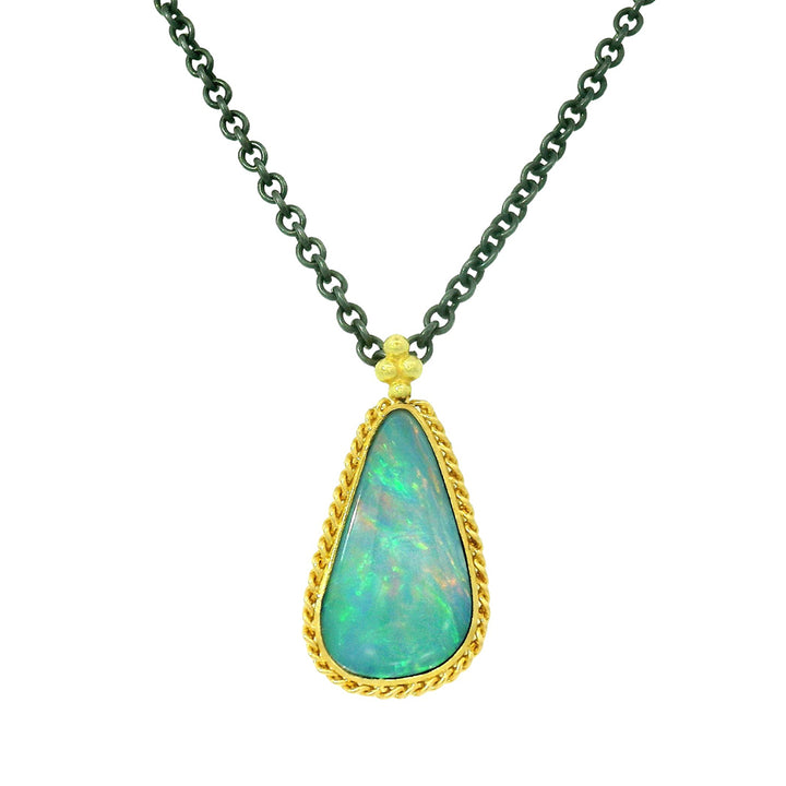 Australian Opal Doublet Two-Tone Necklace - "Sunlit Sky"