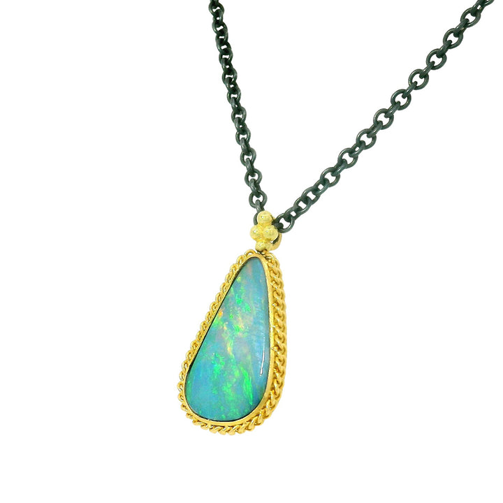 Australian Opal Doublet Two-Tone Necklace - "Sunlit Sky"