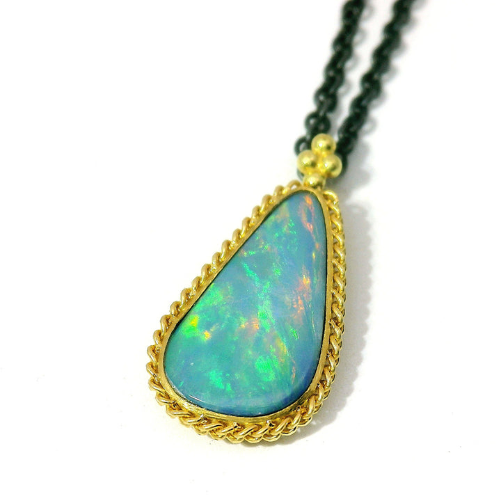 Australian Opal Doublet Two-Tone Necklace - "Sunlit Sky"