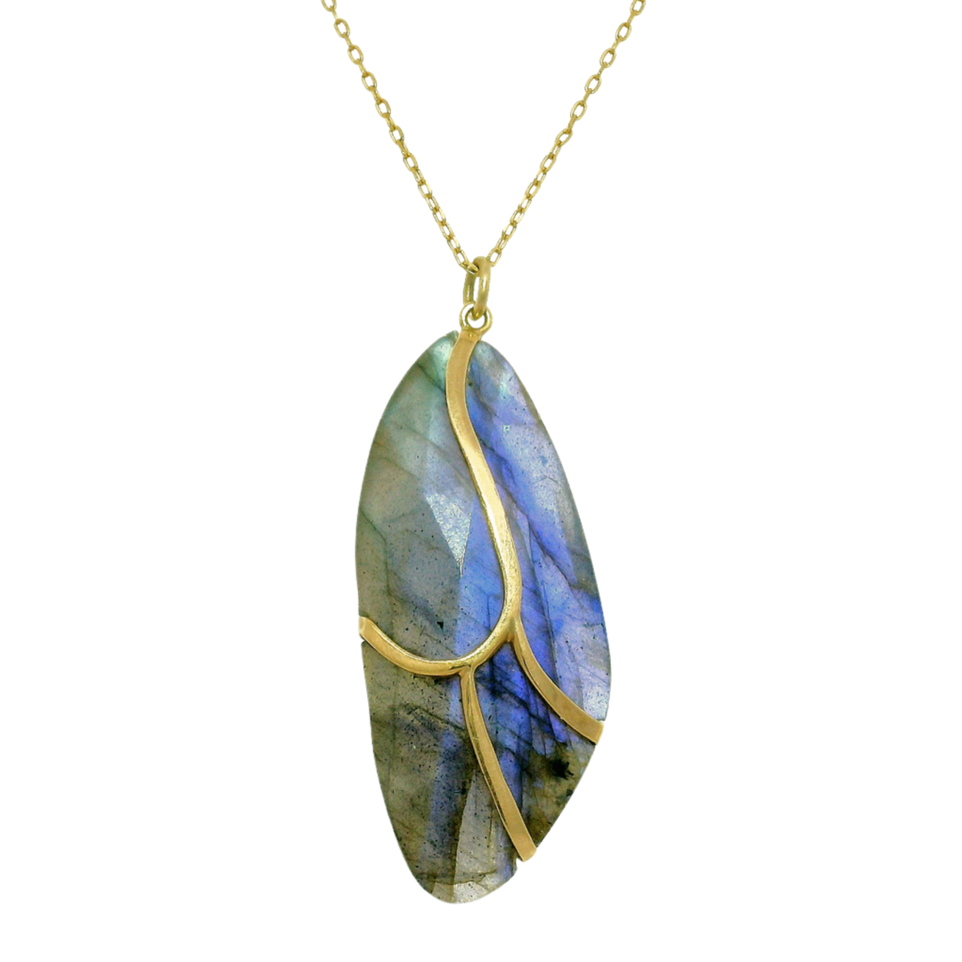 One-of-a-Kind Labradorite & Gold Necklace - "Butterfly Wing"