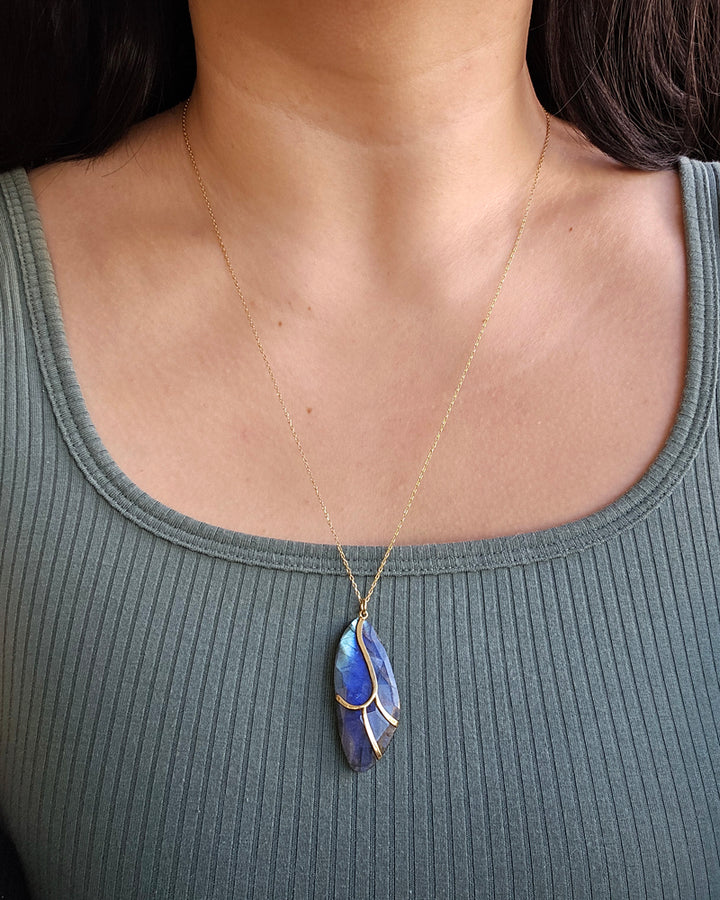 One-of-a-Kind Labradorite & Gold Necklace - "Butterfly Wing"