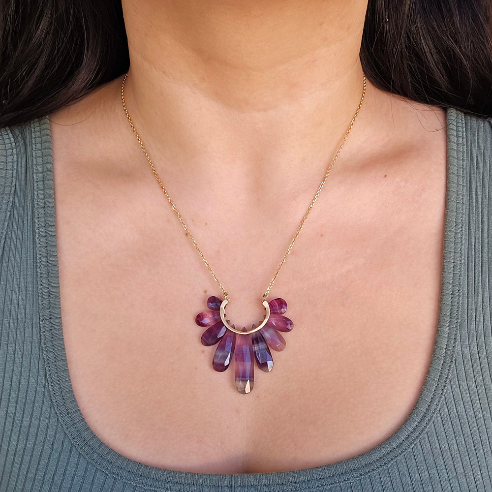 Fluorite & Yellow Gold Necklace - "Peacock"