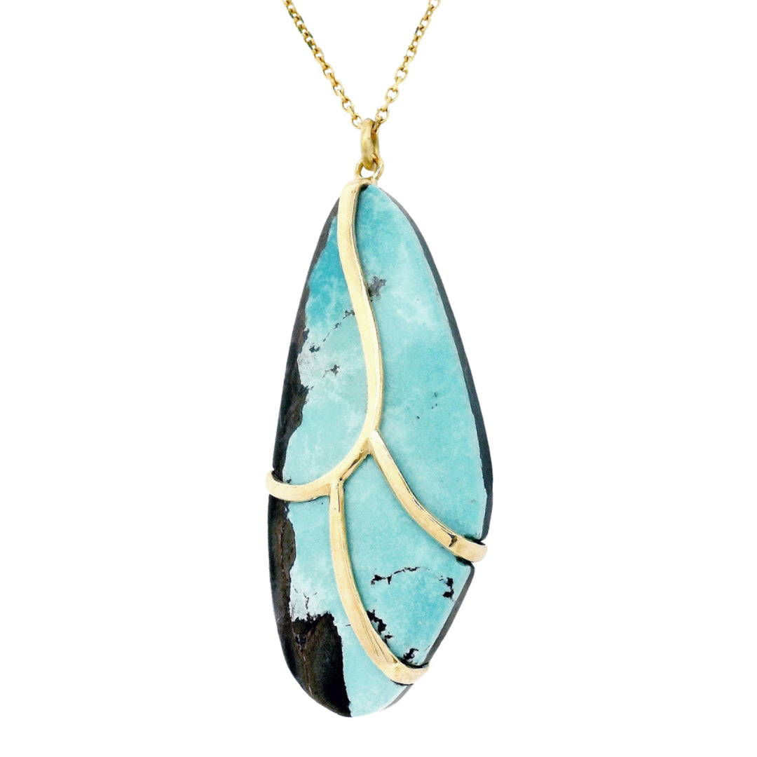 One-of-a-Kind Turquoise & Gold Necklace - "Large Butterfly Wing"