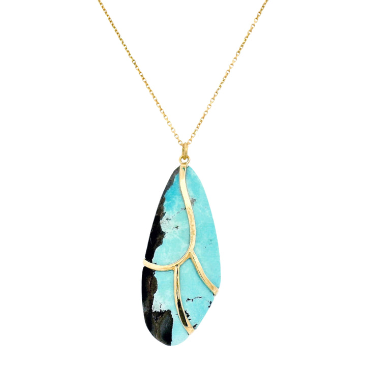 One-of-a-Kind Turquoise & Gold Necklace - "Large Butterfly Wing"