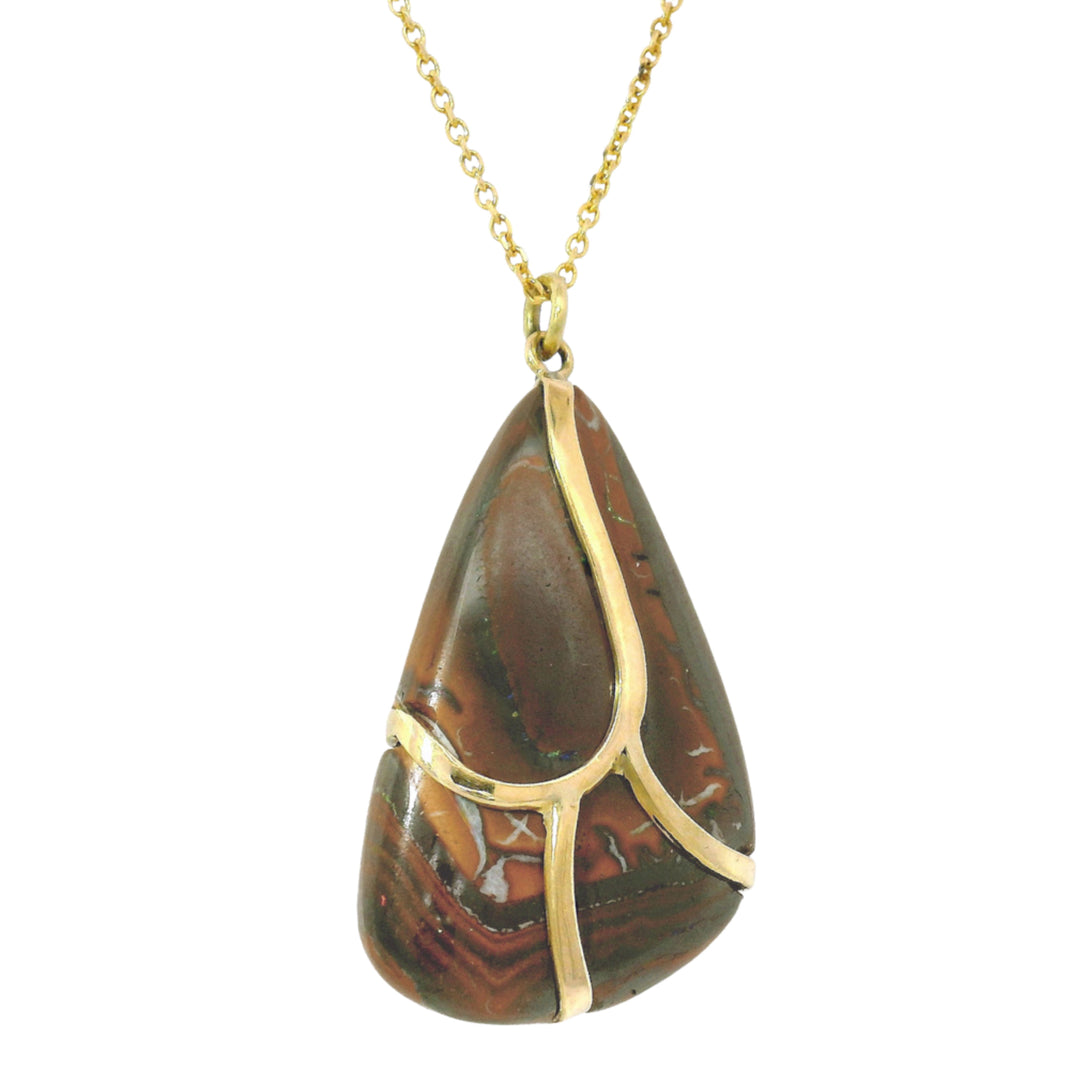 One-of-a-Kind Koroit Nut Opal & Gold Necklace - "Butterfly Wing"