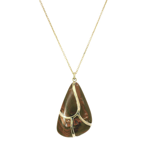 One-of-a-Kind Koroit Nut Opal & Gold Necklace - "Butterfly Wing"