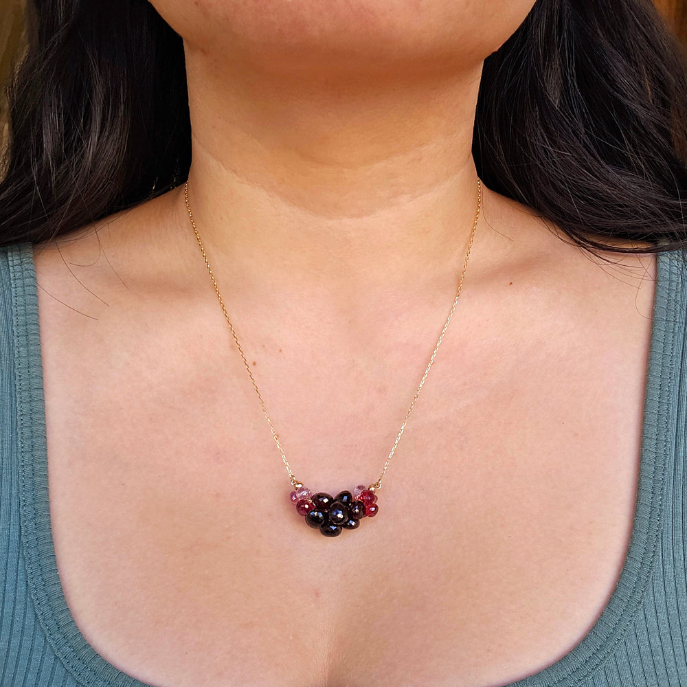 Garnet Briolette Cluster Necklace - "Large Cloud"