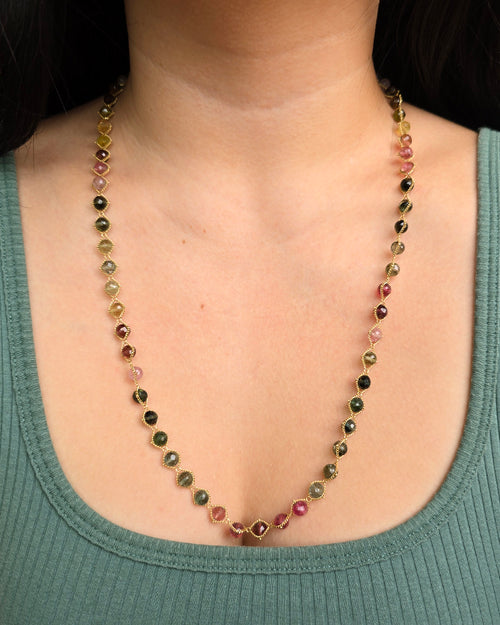 Multi-Colored Tourmaline Woven Necklace – “Prism Thread”