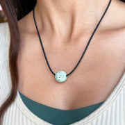 Natural Green Jadeite & Rubber Cord Necklace - "Senecio"