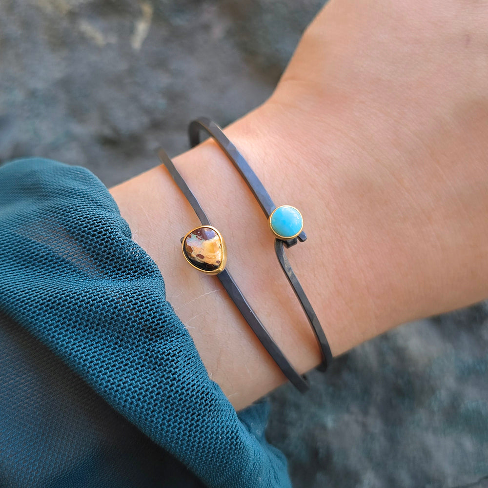 Yowah Nut Australian Opal Two-Tone Hook Bracelet - "Earthlight"