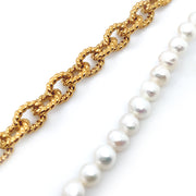 Yellow Gold Plate & Pearl Textured Link Necklace - "Charly"