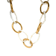 Yellow Gold Plate & Pearl Large Oval Link Necklace - "Gisele"