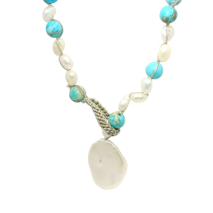 Jasper & Freshwater Pearl Silk Necklace - "Ocean's Call"