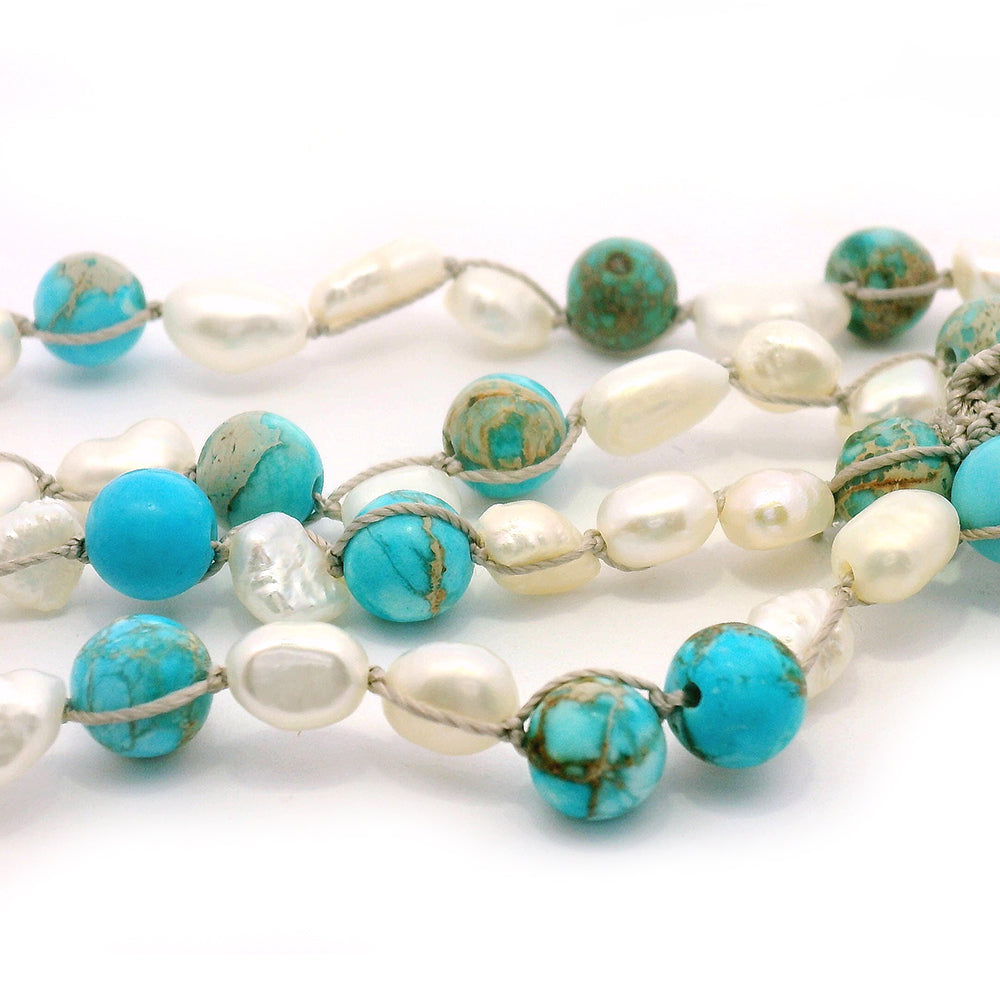 Jasper & Freshwater Pearl Silk Necklace - "Ocean's Call"