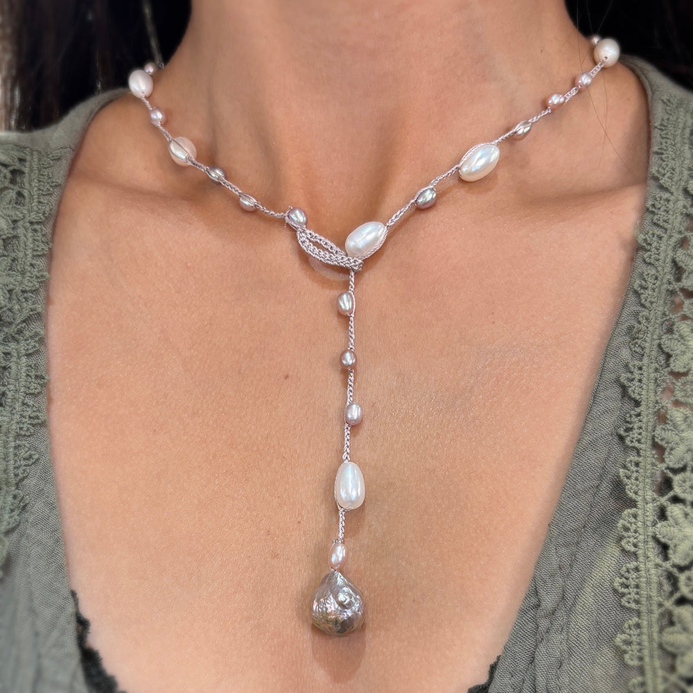 Freshwater Pearl & Crocheted Silk Necklace - "Siren's Song"