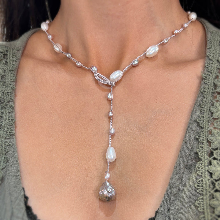 Freshwater Pearl & Crocheted Silk Necklace - "Siren's Song"