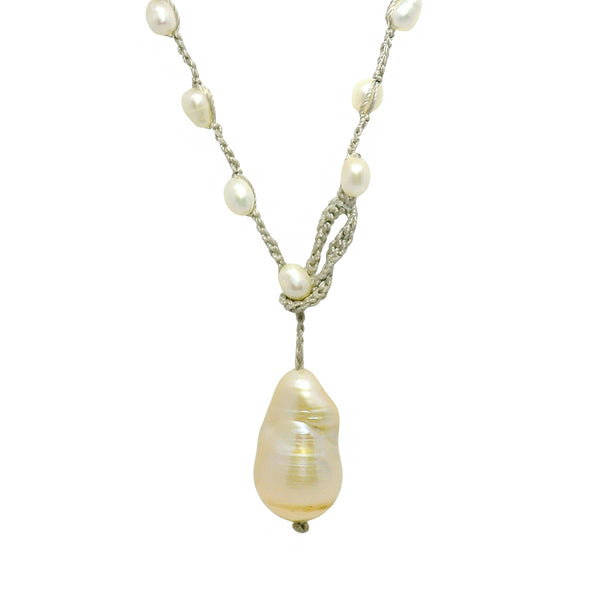 Freshwater Pearl & Crocheted Silk Necklace - 