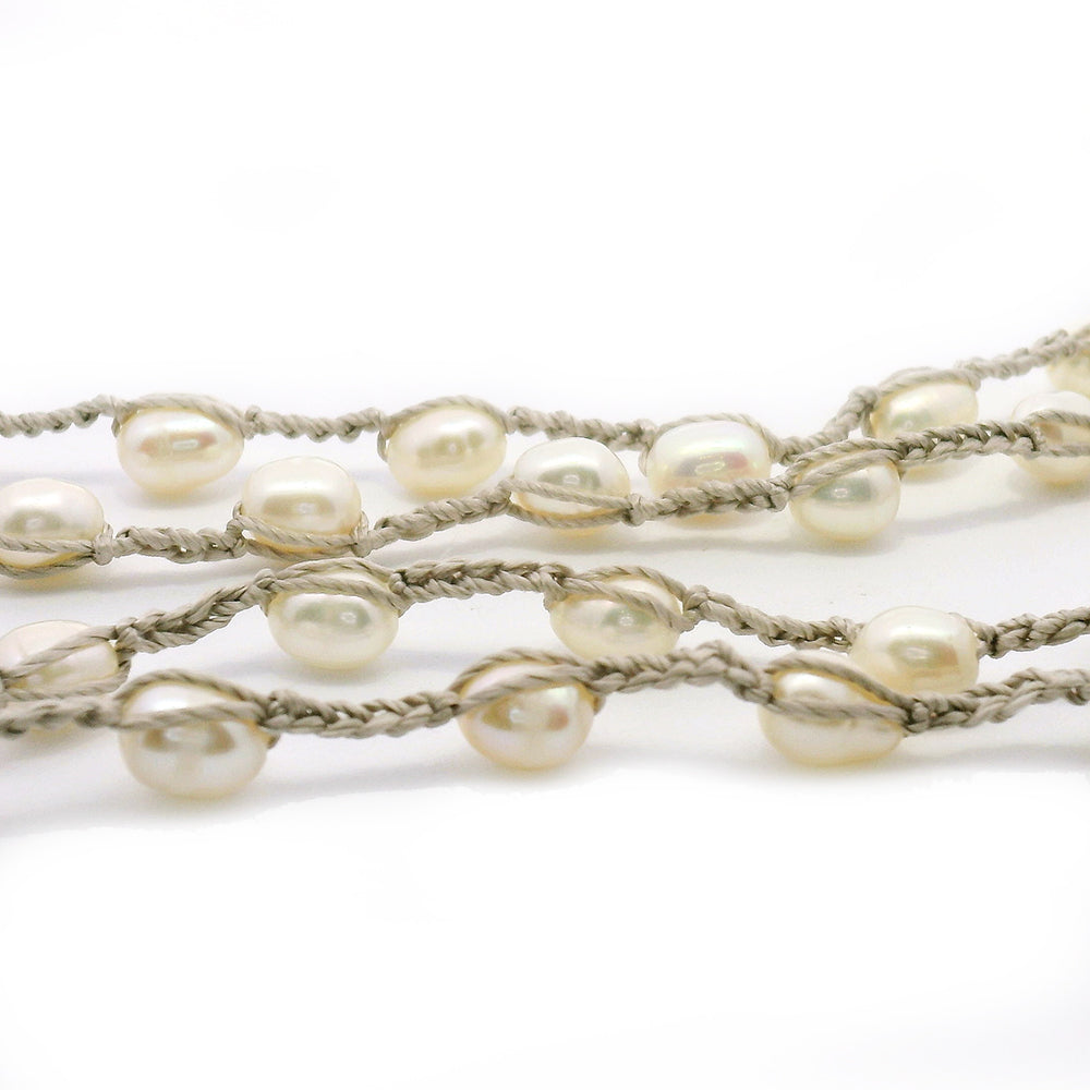 Freshwater Pearl & Crocheted Silk Necklace - "Moon's Grace"