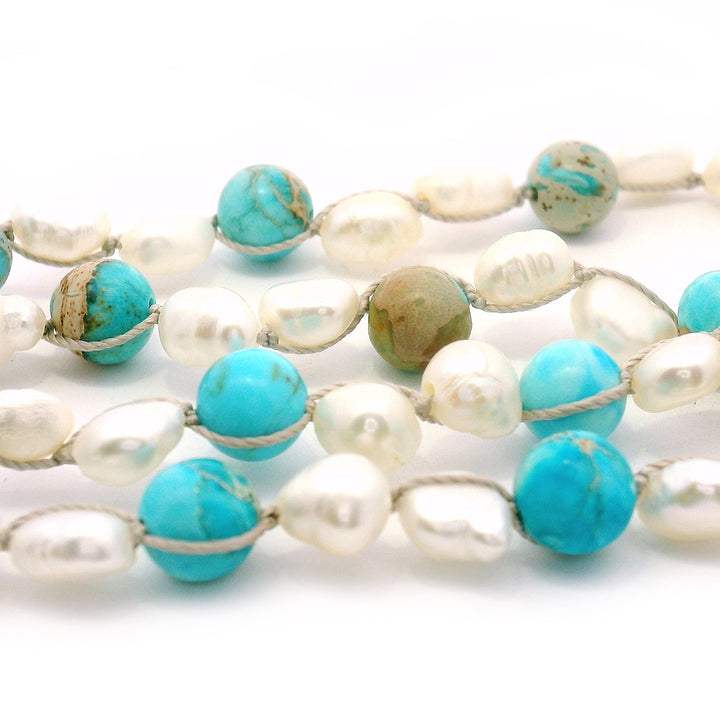 Turquoise, Jasper, & Freshwater Pearl Necklace - "Shoreline"