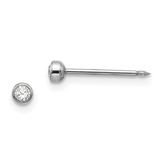 "Small White Bezel" Piercing Studs with 3mm White CZs in 14K White Gold