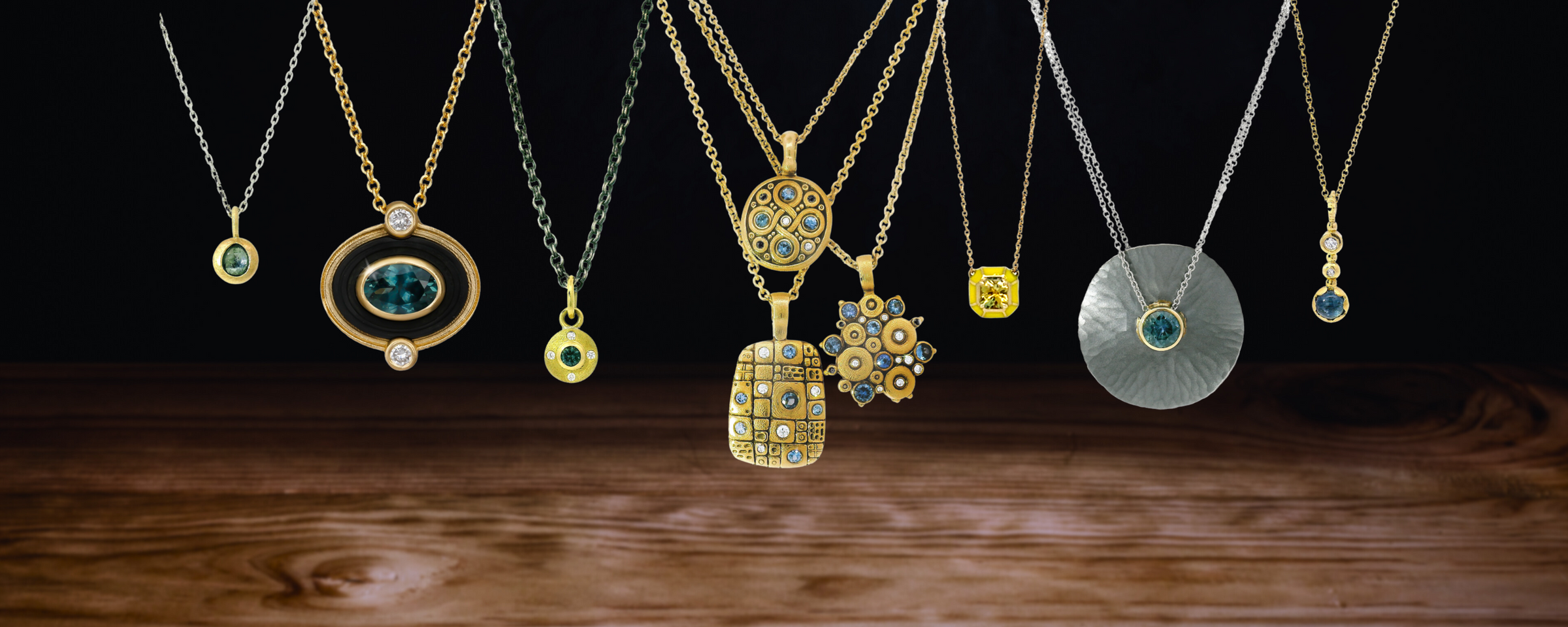 Ethical Montana Sapphire necklaces made of various high-quality materials and local Montana Sapphires.