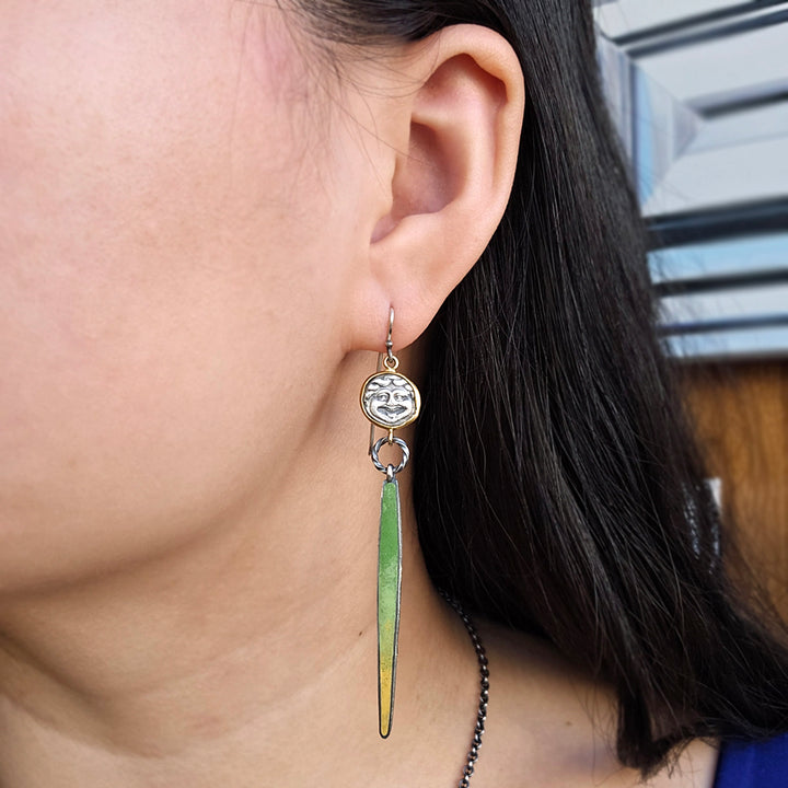 Cast Silver Hemidrachs & Enamel Drop Earrings - "Medusa the Gorgon"