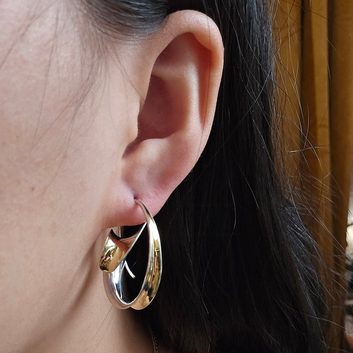 Sterling Silver & Gold Earrings - "Medium Wave Spirals"