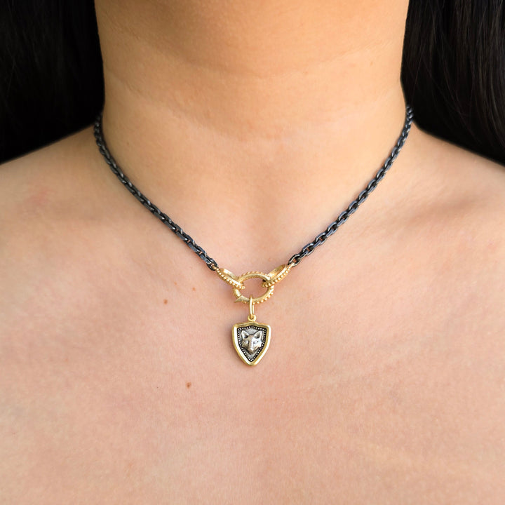 Gold, Silver, and Diamond Pendant - "Baby Fox & Flower"
