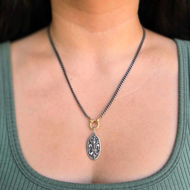 Fleur de Lis & Diamond Oval Pendant - "North Star"
