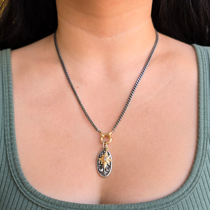 Fleur de Lis & Diamond Oval Pendant - "North Star"