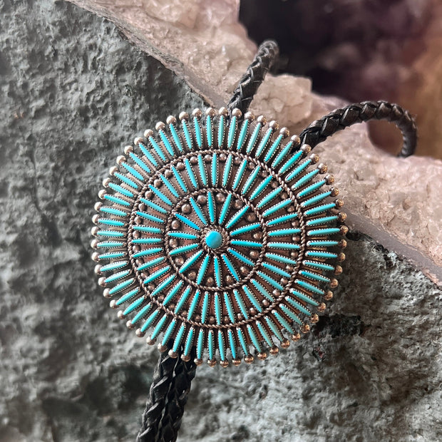 Lance & Cordelia Waatsa Sterling Silver and Turquoise Bolo on Braided Leather [114]