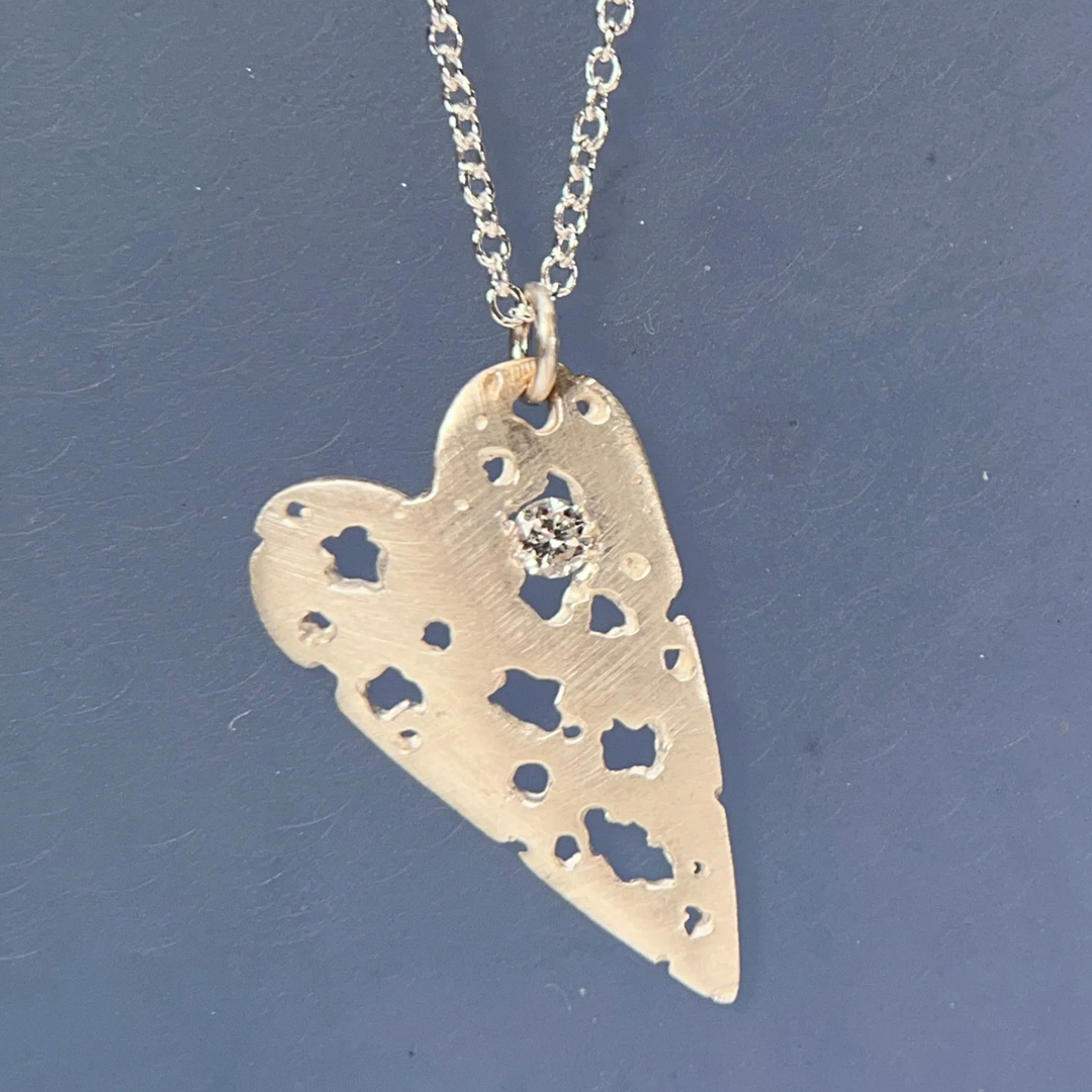 Diamond & Sterling Silver Necklace - "Large Shadow Heart"