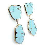 Yellow Gold Drop Earrings with Lavender Turquoise and Diamond Accents