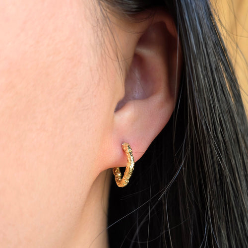 Gold & Sterling Silver Lava Open Hoop Huggie Hoops - "Basalt Lava"