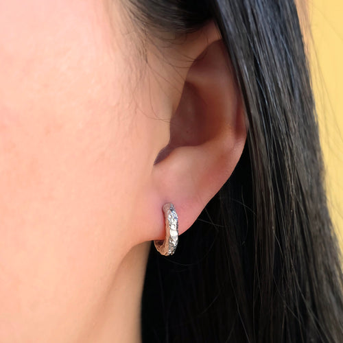 Small Sterling Silver Lava Huggie Hoops - "Round Lava"