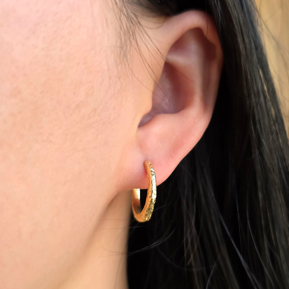 Medium Sterling Silver & Gold Vermeil Lava Huggie Hoops - "Round Lava"