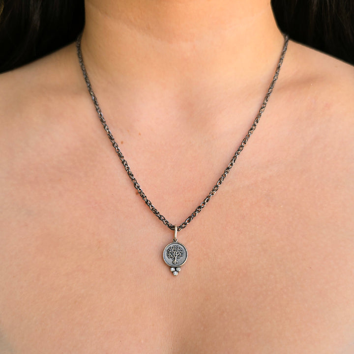 Sterling Silver Tree of Life Pendant with Diamonds - "Amo La Mia Vita"