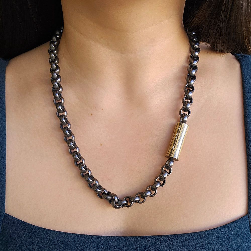 Diamond, Sterling Silver & Gold Vario Pendant - "Lode"