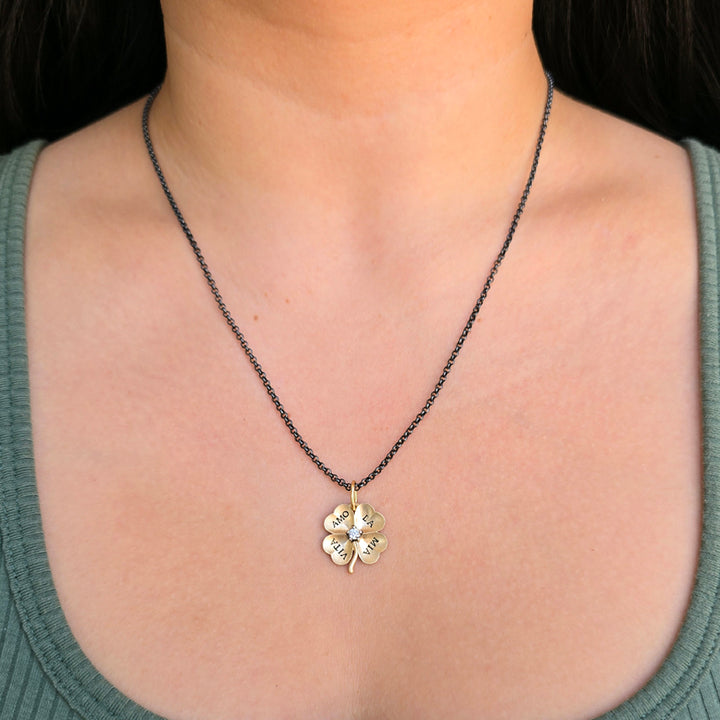 Diamond Four-Leaf Clover Pendant - "Vita Amo La Mia"